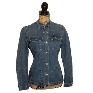 Crazy Horse Denim jacket fitted waist pockets work wear Classic Liz  Claiborne L